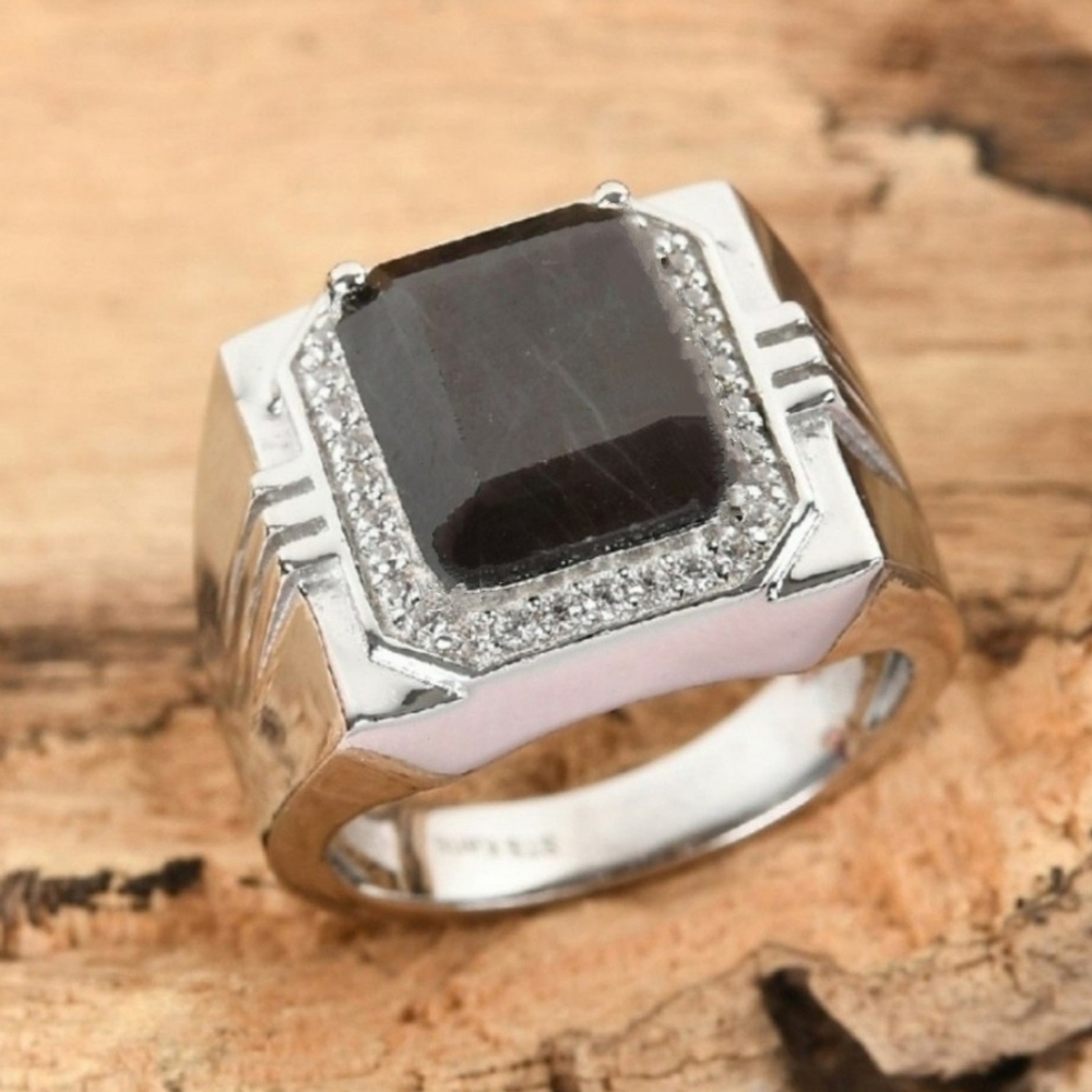 NWT Karis Silver Sapphire & Zircon Men's Ring Size 12